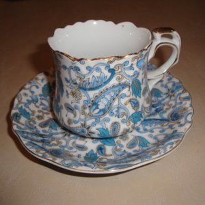 Vintage Lefton Blue Paisley Jam Jar Under-plate Gold Trim